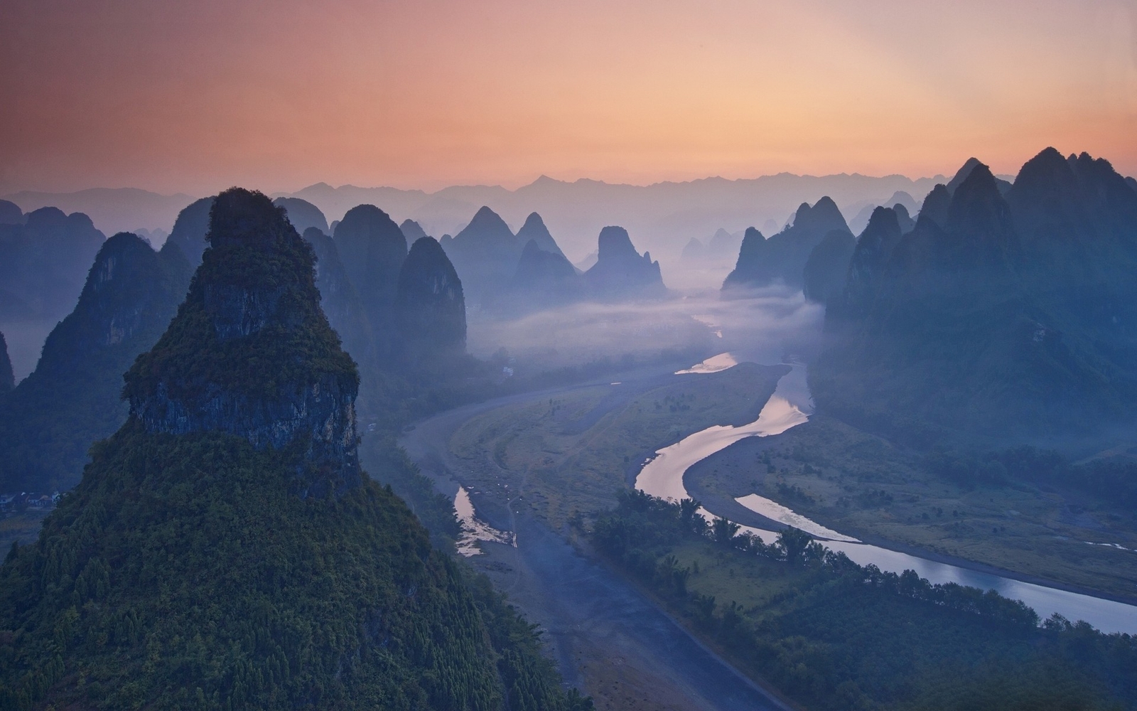 Landscape nature river mist china mountains forest Custom Gaming Mat Desk