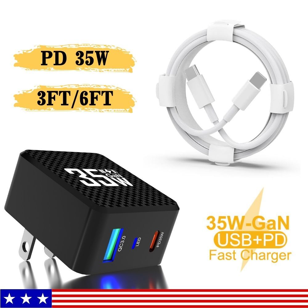 Fast Charging Cable 35W GaN Charger Adapter For iPhone 14 13 12 11 Pro Max XS X