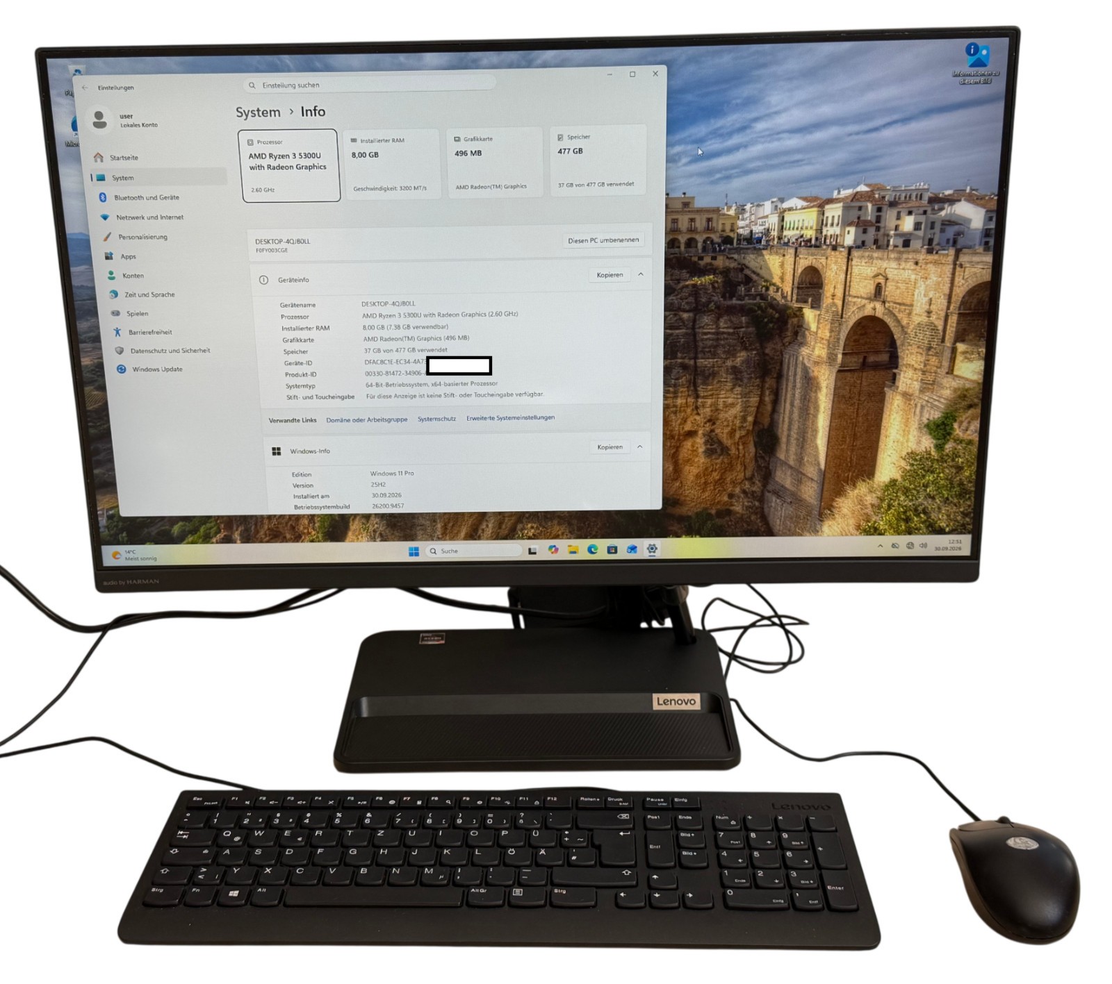 Lenovo IdeaCentre AIO 3 27ALC6 27" All in One PC Ryzen 3 5300U 8GB RAM 512GB SSD