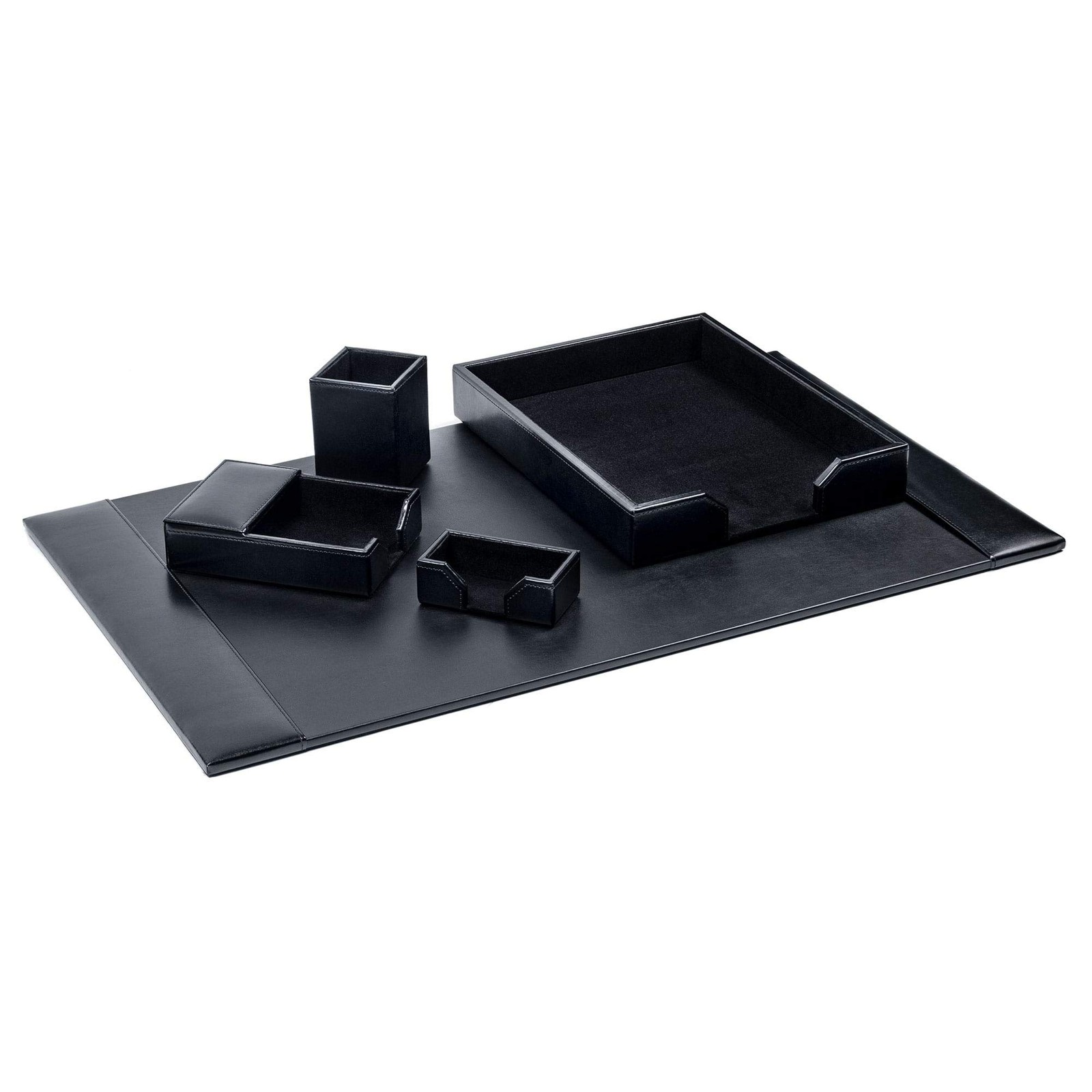 Black Bonded Leather 5Piece Desk Set