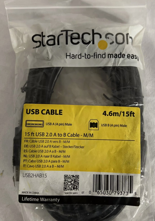 StarTech USB2HAB15 StarTech.com 15 ft USB 2.0 A to B Cable - M/M - USB-15 ft(R10