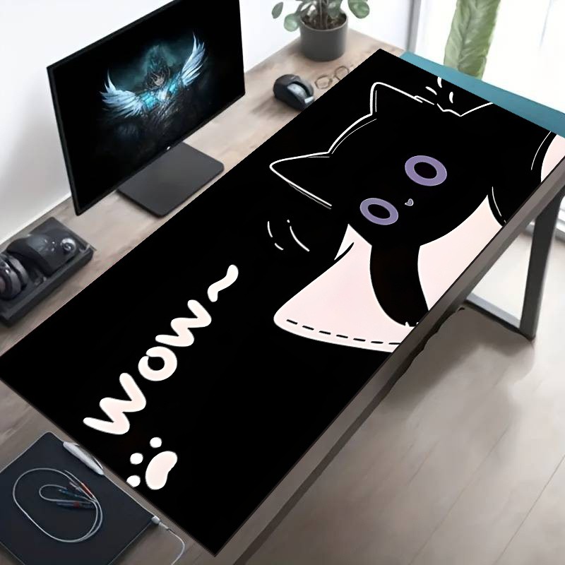 1pc Oversized Gaming Mouse Pad Compatible for PC/Laptop - Cute Black Cat "Wow"
