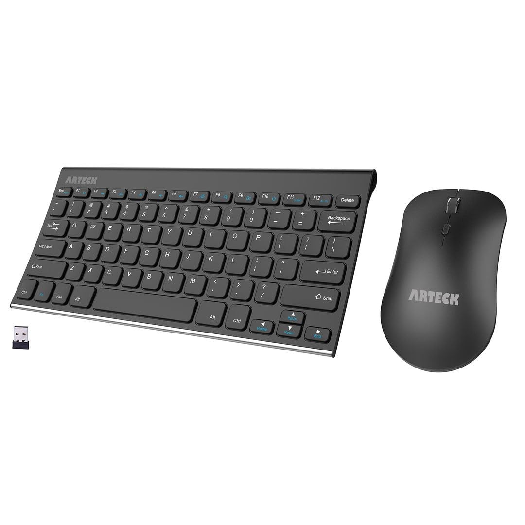 Arteck 2.4G Wireless Keyboard and Mouse Combo Ultra Compact Slim Stainless Ke...