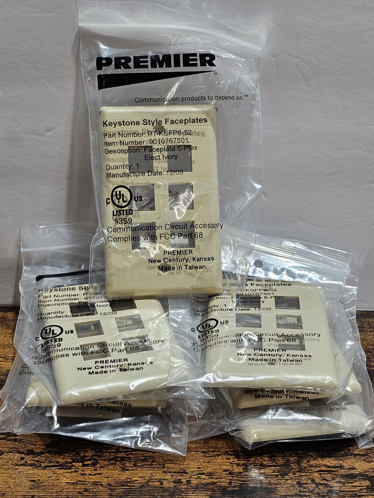 NEW 7pc Keystone Style 6 Port Faceplates PREMIER PTK-KSFP6-52 Elect Ivory Color