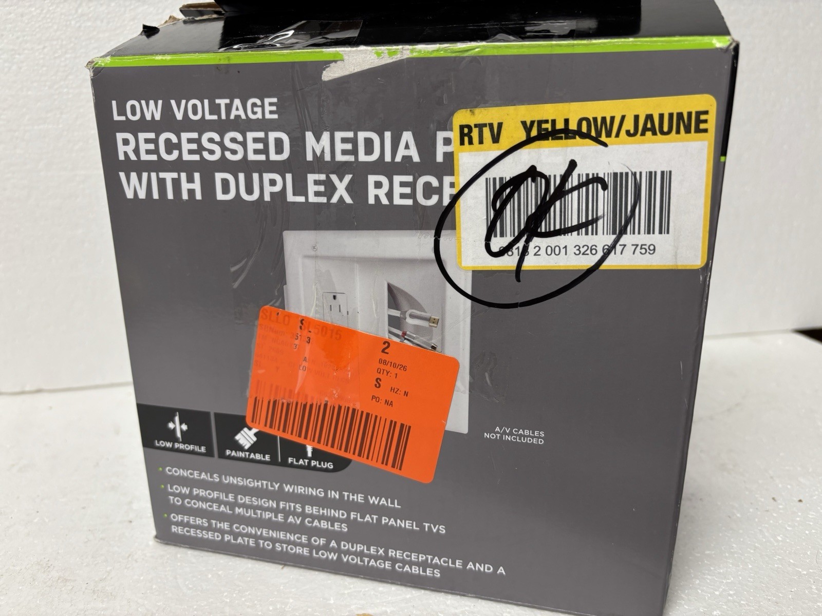 Commercial Electric Low Voltage Recessed Media Plate with Duplex Receptacle