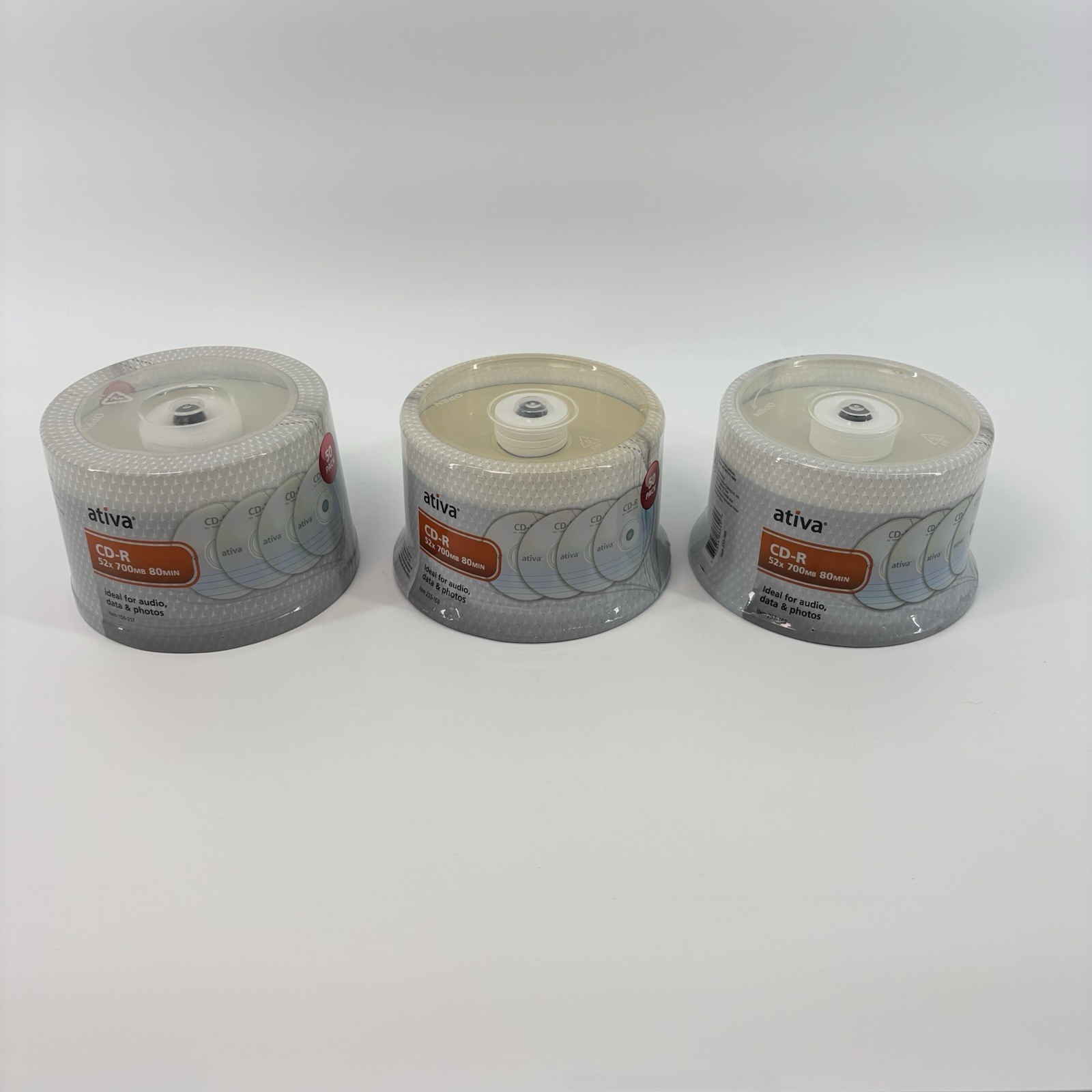 3- ATIVA - CD-R Blank Discs - 52X Speed - 50 Pack On Spindle 150 Total 