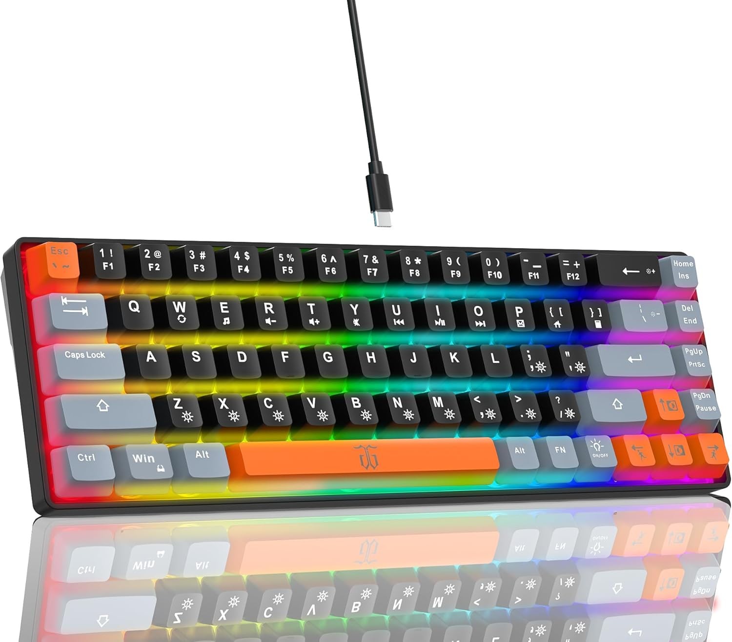 Snpurdiri 60% Gaming Keyboard Membrane RGB Backlit 68 Key Ergonomic Mini Compact