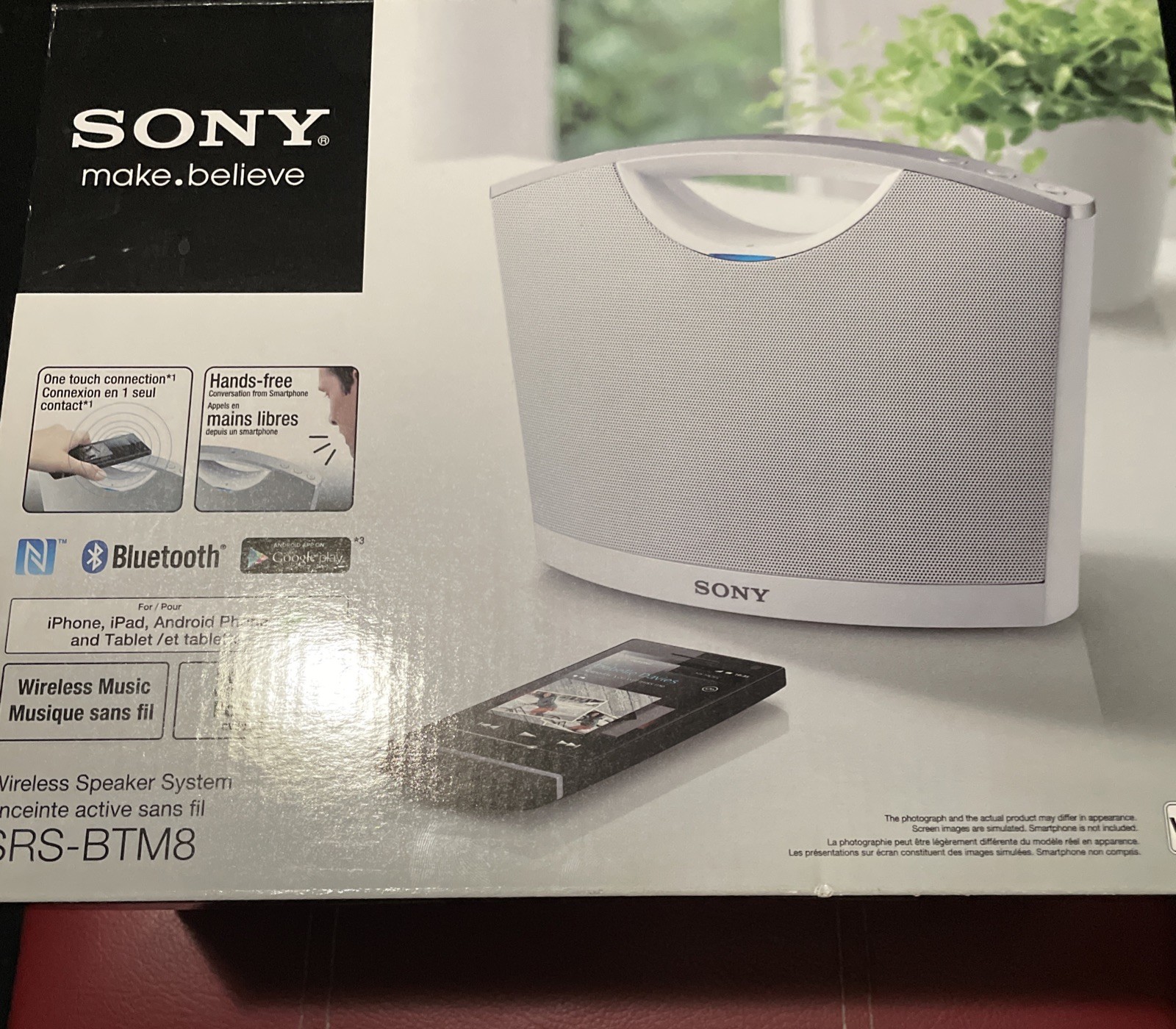 Sony Portable NFC Bluetooth Wireless Speaker System SRS-BTM8, White