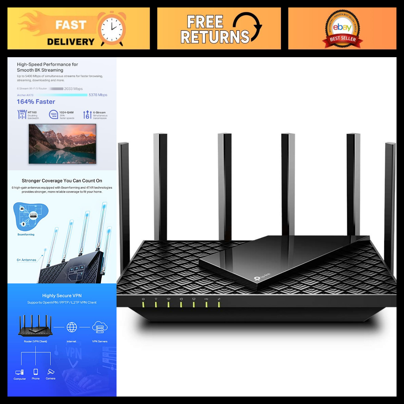 High-Speed AX5400 WiFi 6 Router, Dual-Band, Gigabit Ethernet, Smart Home Ready
