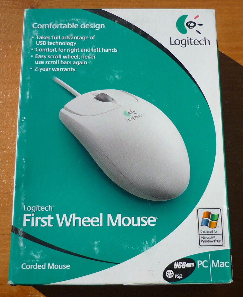 Logitech First Pilot Wheel Mouse USB Wired Mechanical Ball M-BE58 - NEW/SEALED