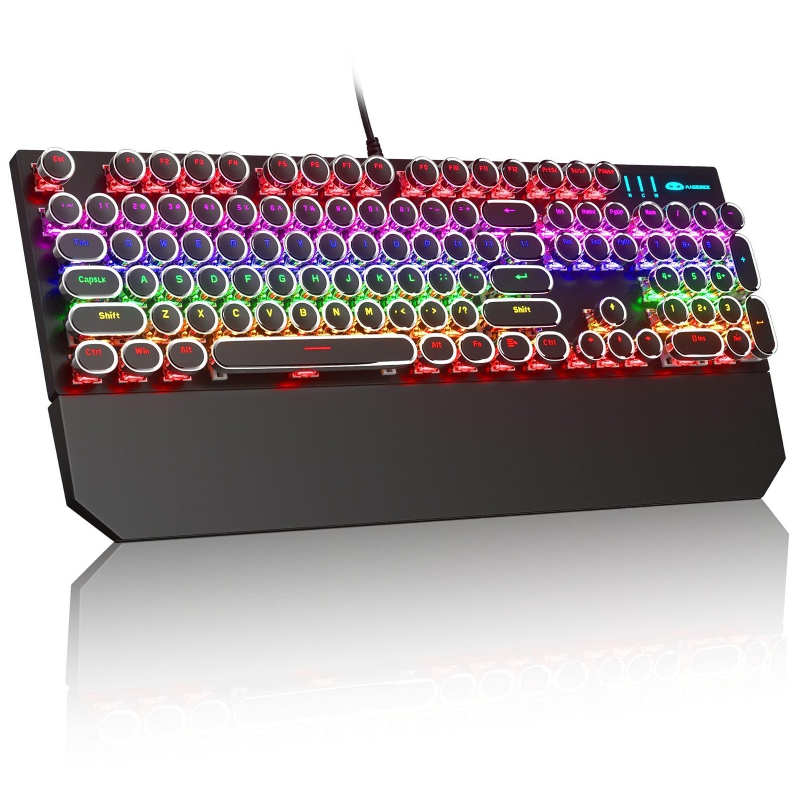 MageGee Typewriter Mechanical Gaming Keyboard, Retro Black Punk Round Keycaps