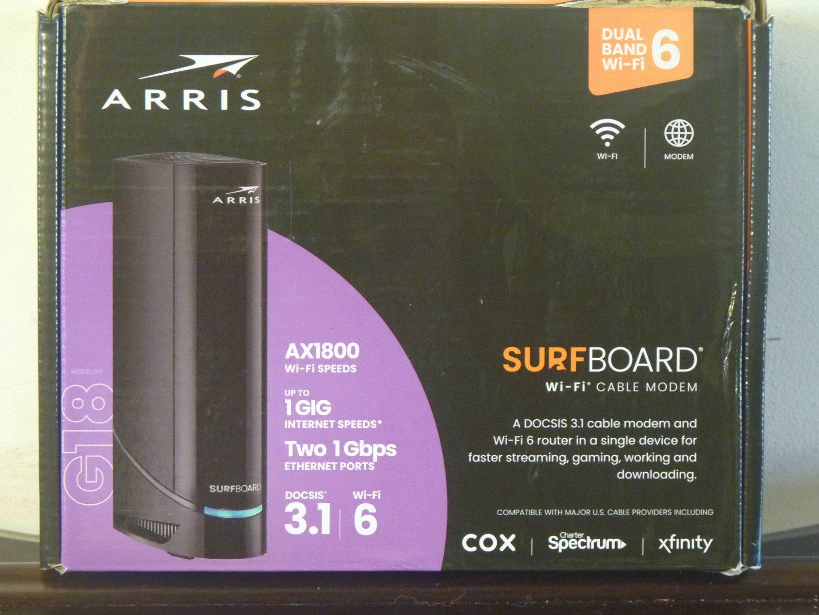 ARRIS G18 AX1800, WiFi 6, DOCSIS 3.1, Cable Modem Router Combo