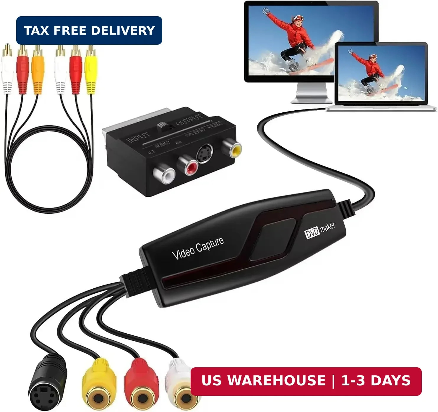 VHS to Digital Converter USB Video Capture Card RCA Hi8 Mini DV VCR to PC Mac