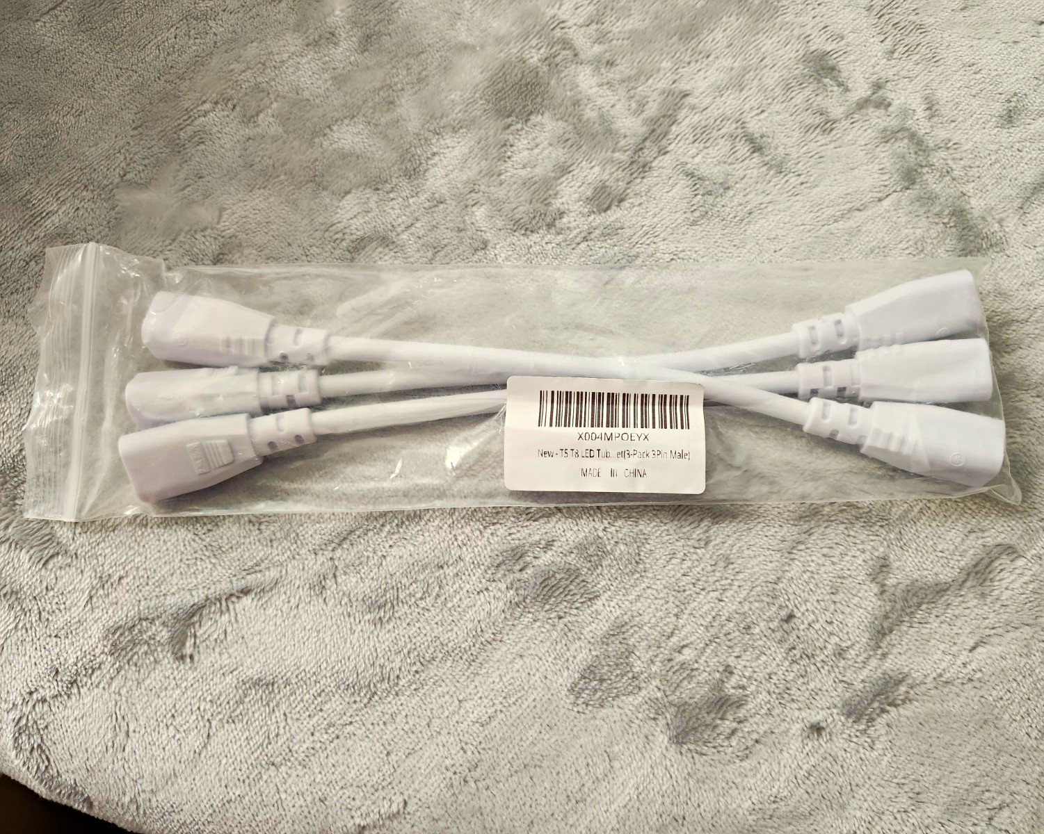 3 Pack T5 T8 LED Tube Light 3 Pin Connector Cables 8.5" White