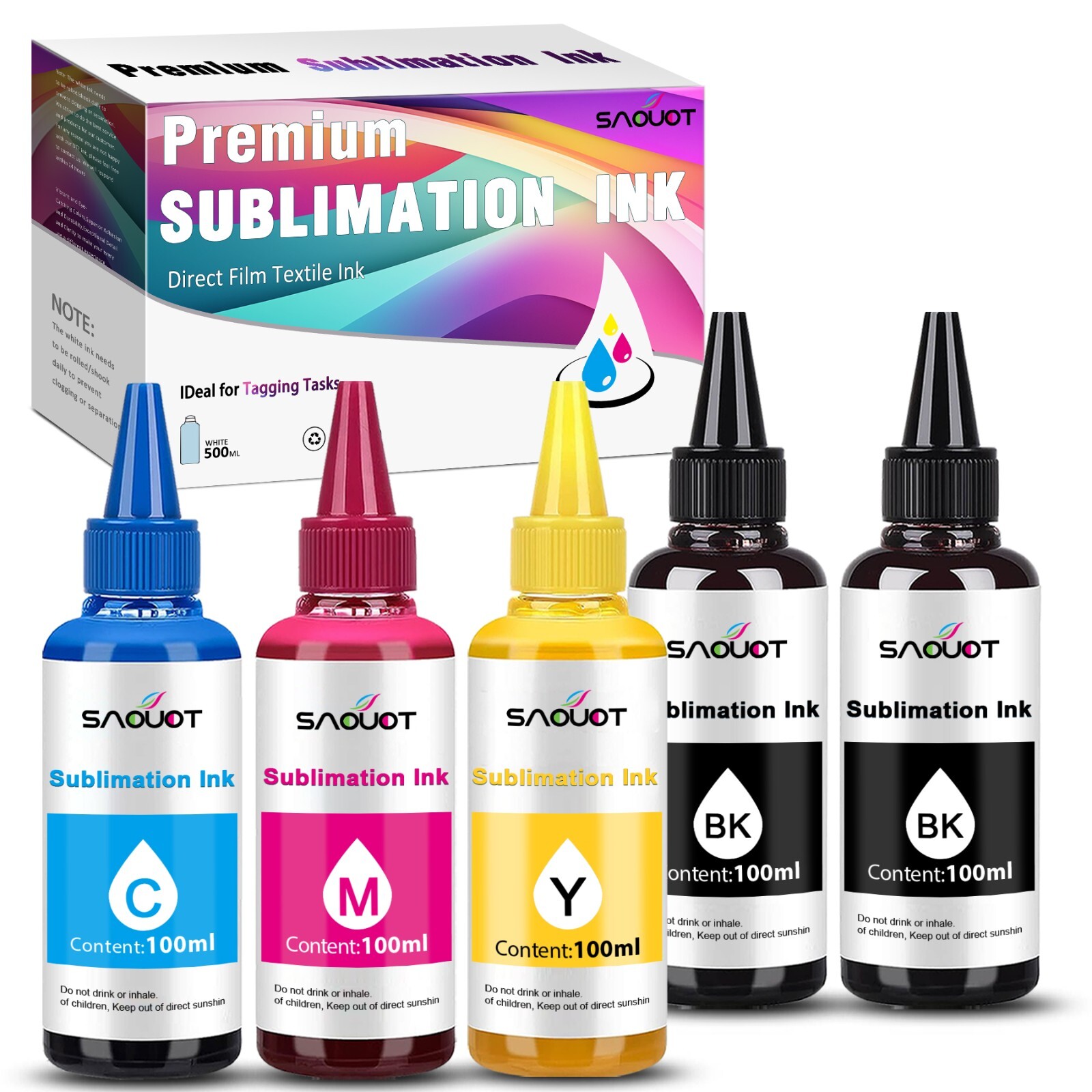 Sublimation Ink 500ML for Epson WF-2930 ST-2000 ET-3850 (5 Pack, CMY+2BK)