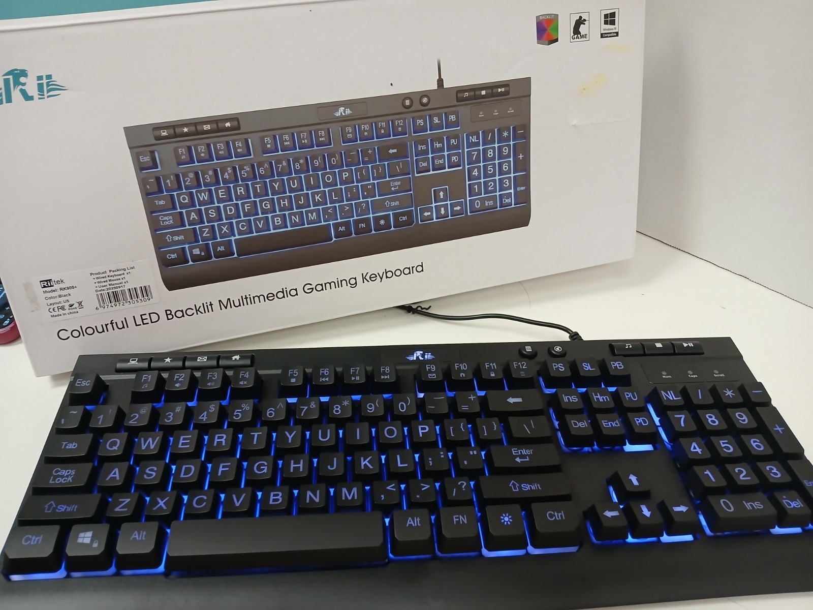 Rii RK900+ Colorful LED Backlit Multimedia Wired Gaming Keyboard