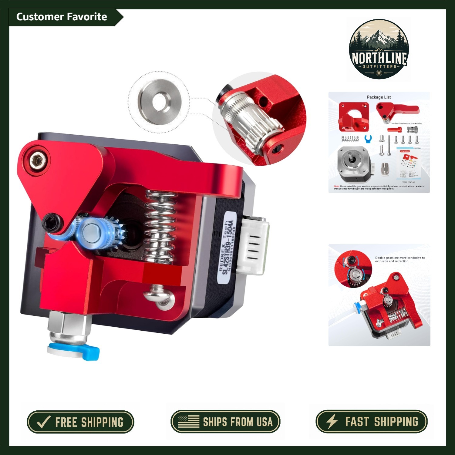 Compact Dual Gear Extruder with High Torque Nema 17 Motor for 3D Printers