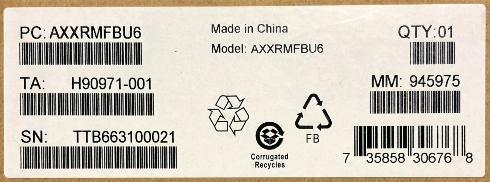 Intel AXXRMFBU6  RAID Maintenance Free Backup NEW BROWN BOX