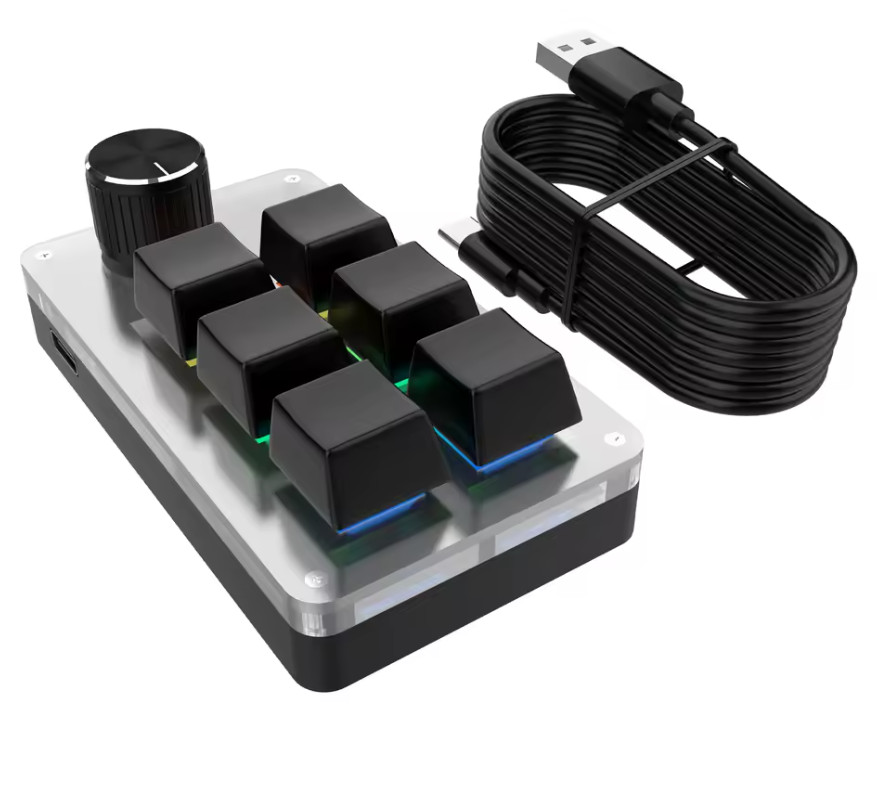 6 Keys 1 Mini Knob RGB Keyboard for Photoshop USB Mechanical Keyboard Gamer