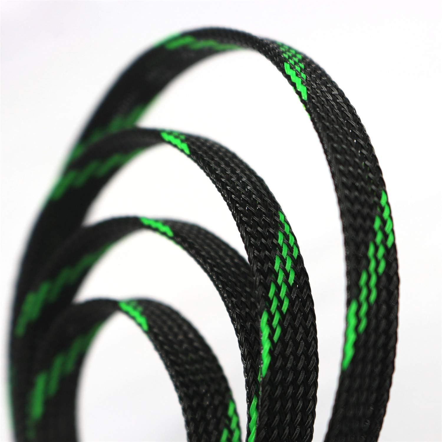 30ft PET Expandable Sleeving Wire Cable Sleeve (1/2", Green&Black)
