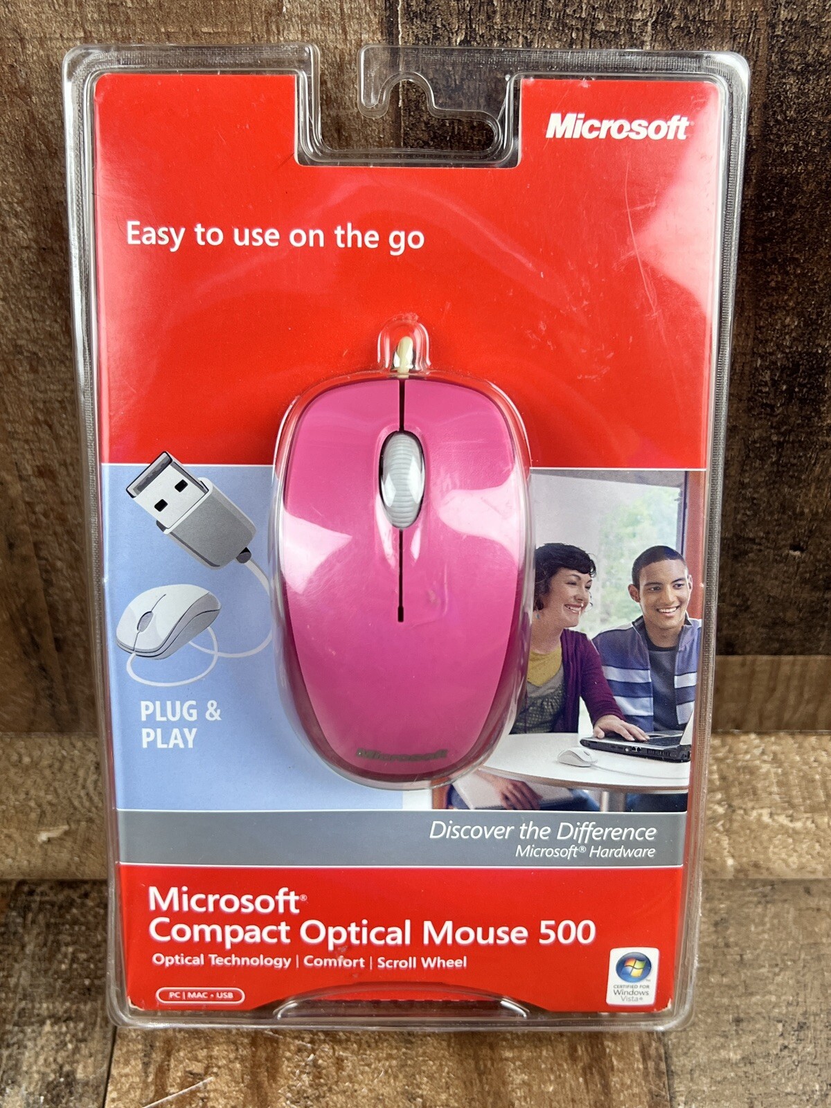 New Microsoft Compact Optical Mouse 500 v2.0 Model 1344 Pink Factory Sealed