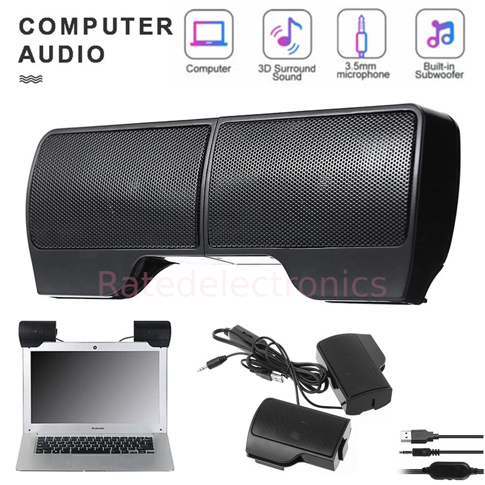 Portable Clip-On Computer Speakers Stereo USB Power Sound Bar Desktop Laptop PC
