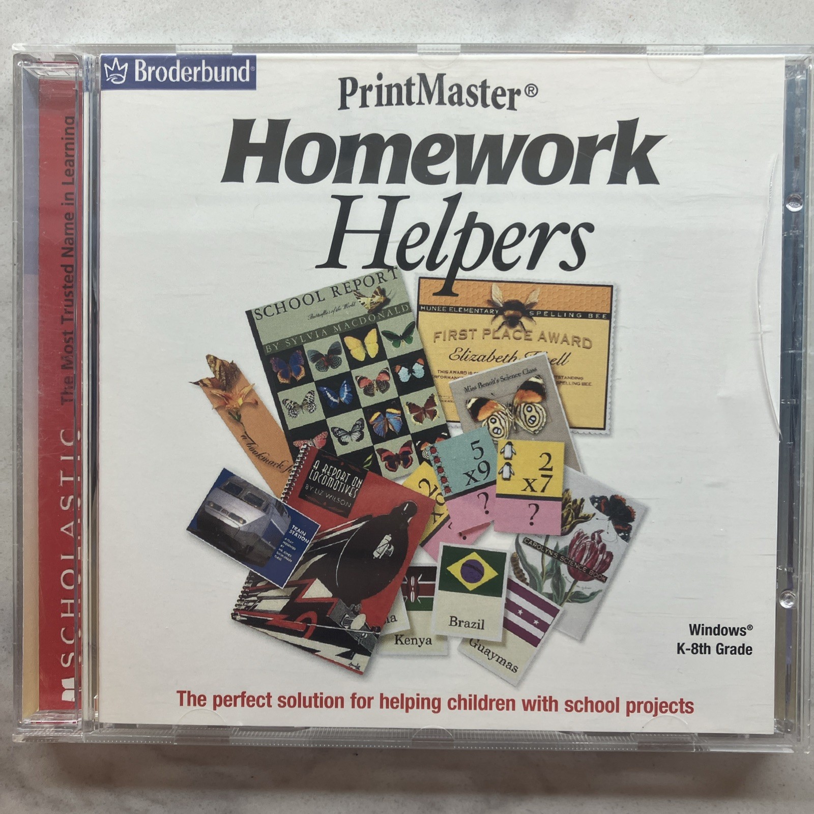 Homework Helpers School Project Software Broderbund PrintMaster CDROM XP 2002 PC