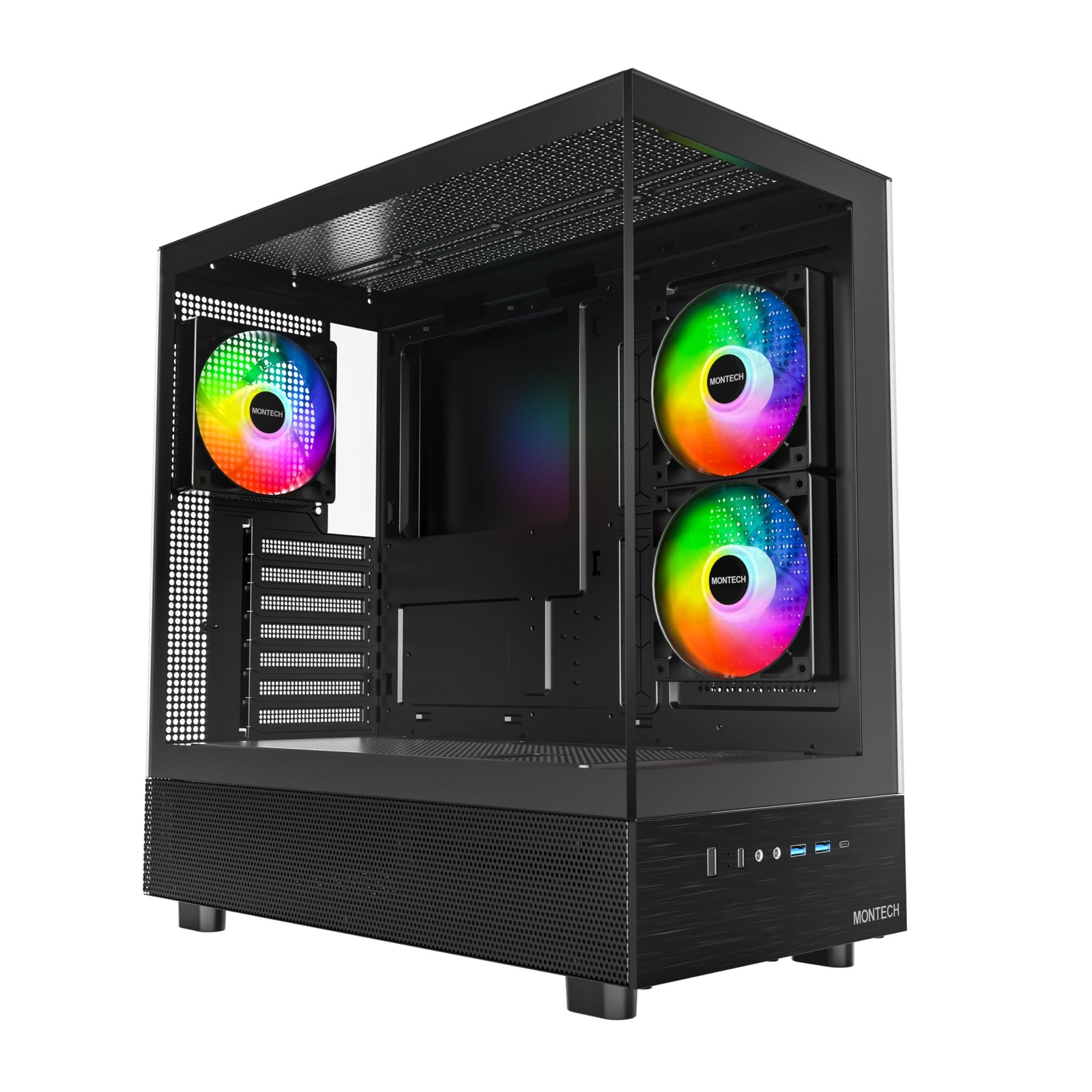 Montech XR-B Panoramic ATX PC Case, 3 ARGB PWM Fans, Black