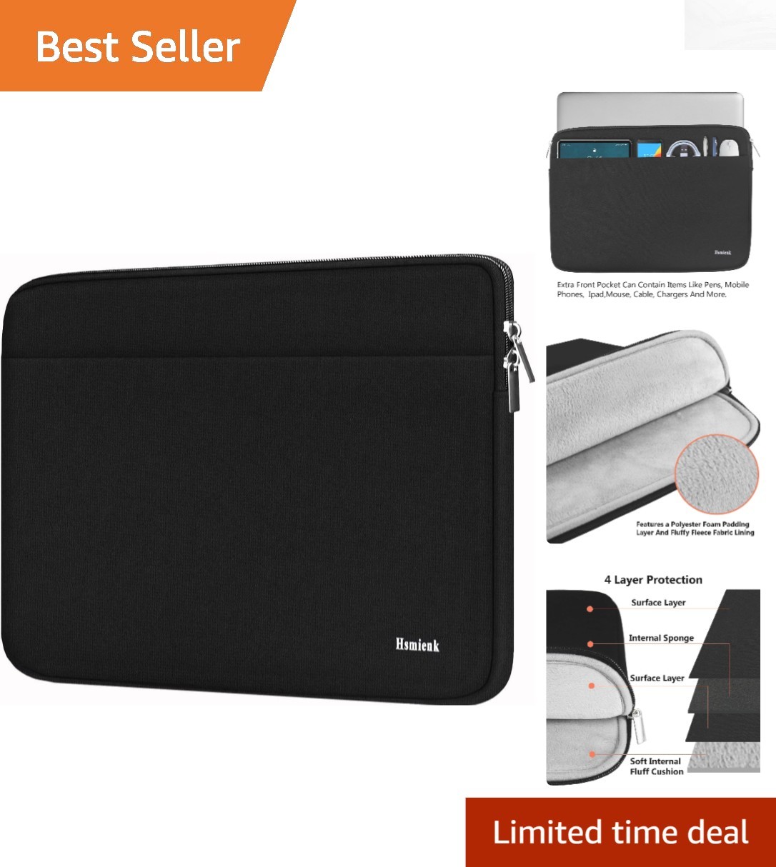 Durable 15-Inch Neoprene Laptop Sleeve with Fluffy Interior - Travel-Ready