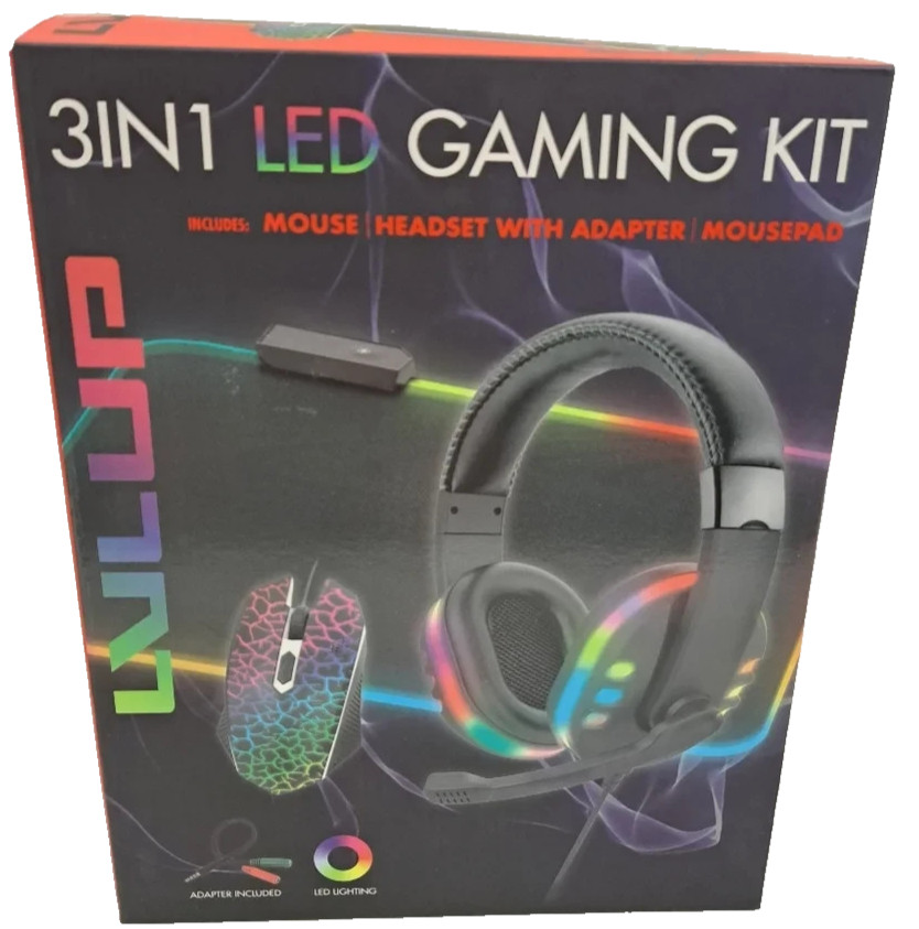 LVLUP 3-in-1 LED Gaming Kit - Includes Mouse, Headset with Adapter and Mousepad