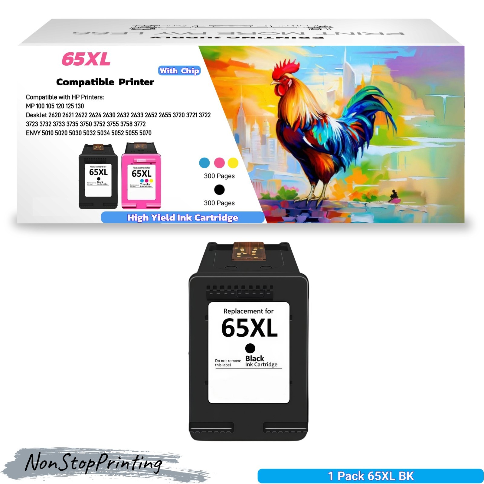 Compatible HP 65 65XL BK Color Ink for DeskJet 3722 3752 Envy 5010 5030 5055