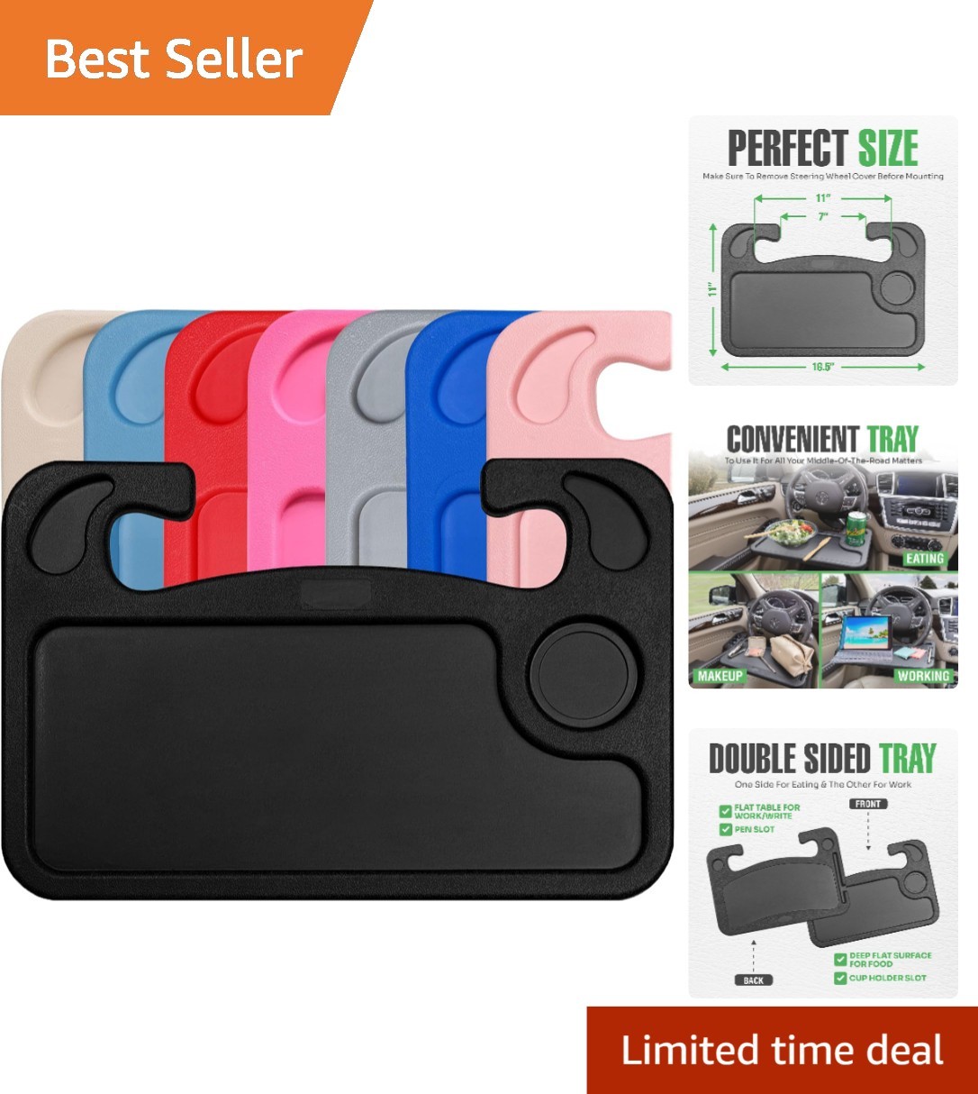 Elegant Steering Wheel Desk Tray: Dual-Sided Accessory for Meals & Work