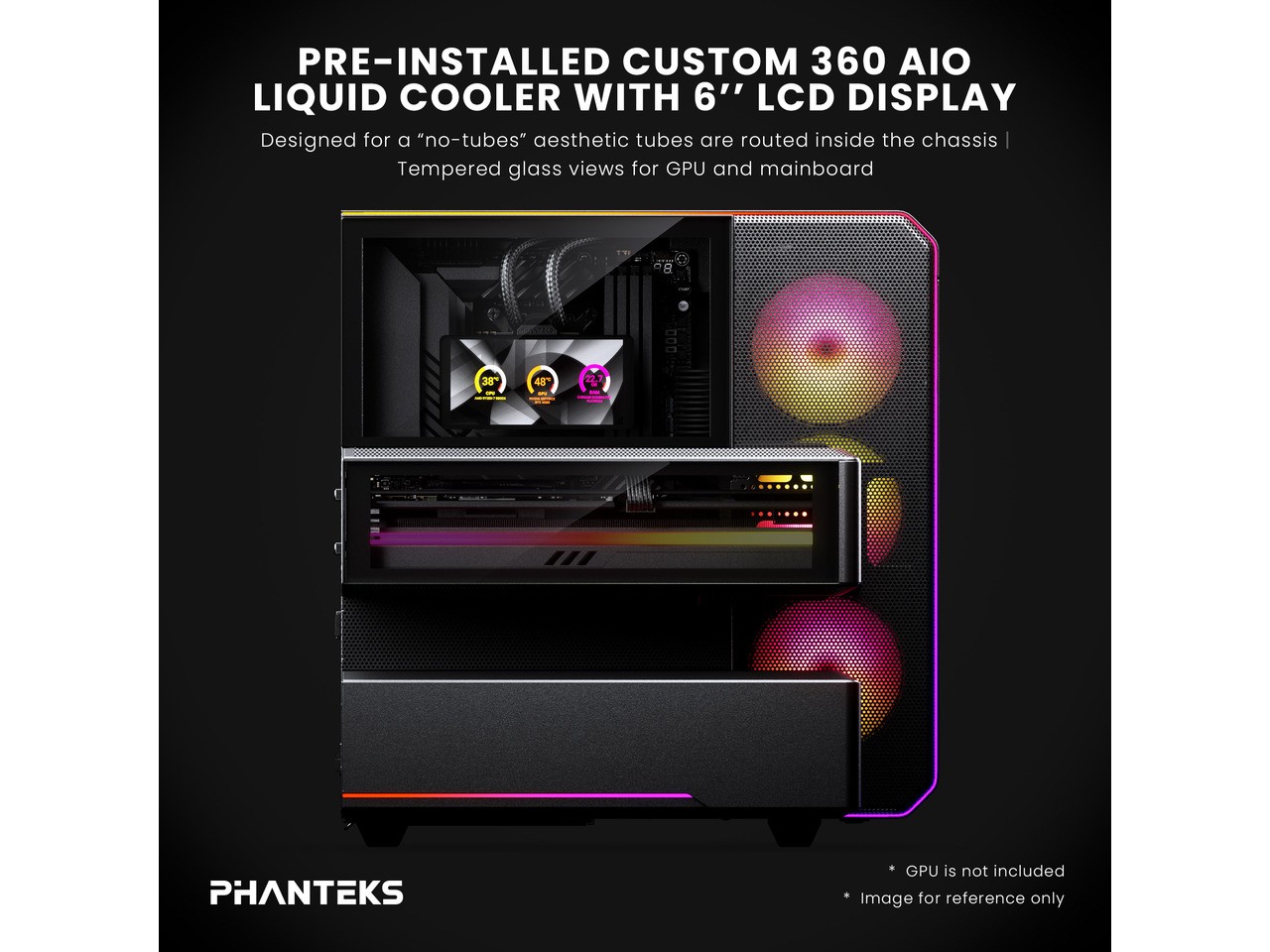 Phanteks EX5 MAX, ATX Multi-Chamber PC Case, 360 LCD AIO Included, ARGB LED