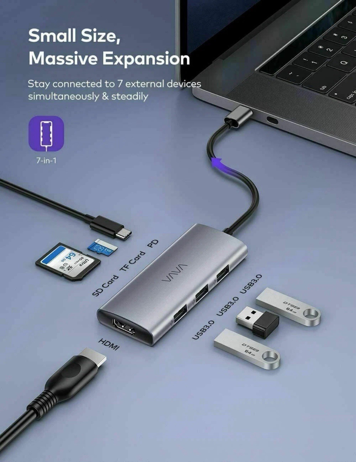 VAVA VA-UC017 USB-C Hub 7-in-1 Adapter for MacBook/Pro/Air Thunderbolt 3 New
