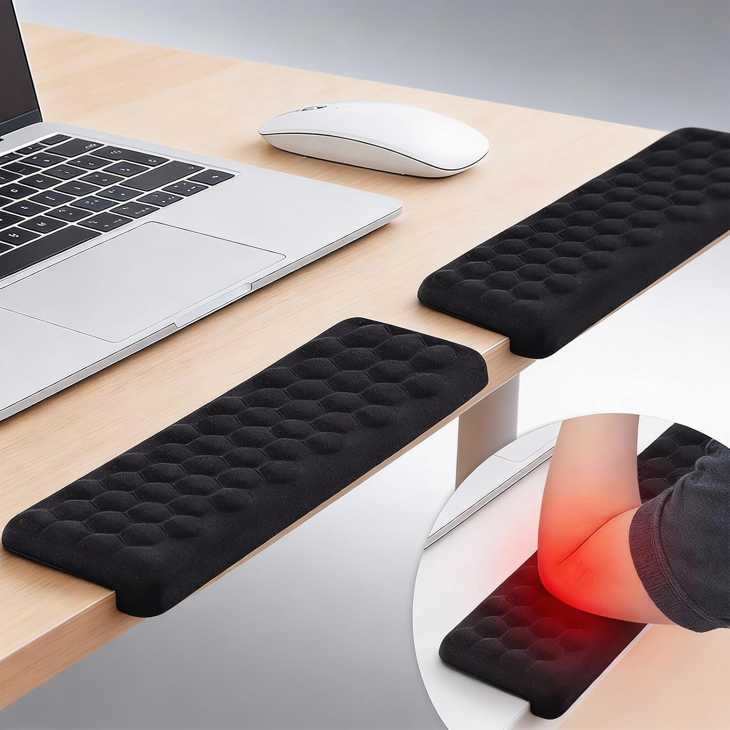 L-Shaped Desk Elbow Pads (2-Pack) - Adjustable Spacing Memory Foam Desk Edge Cus