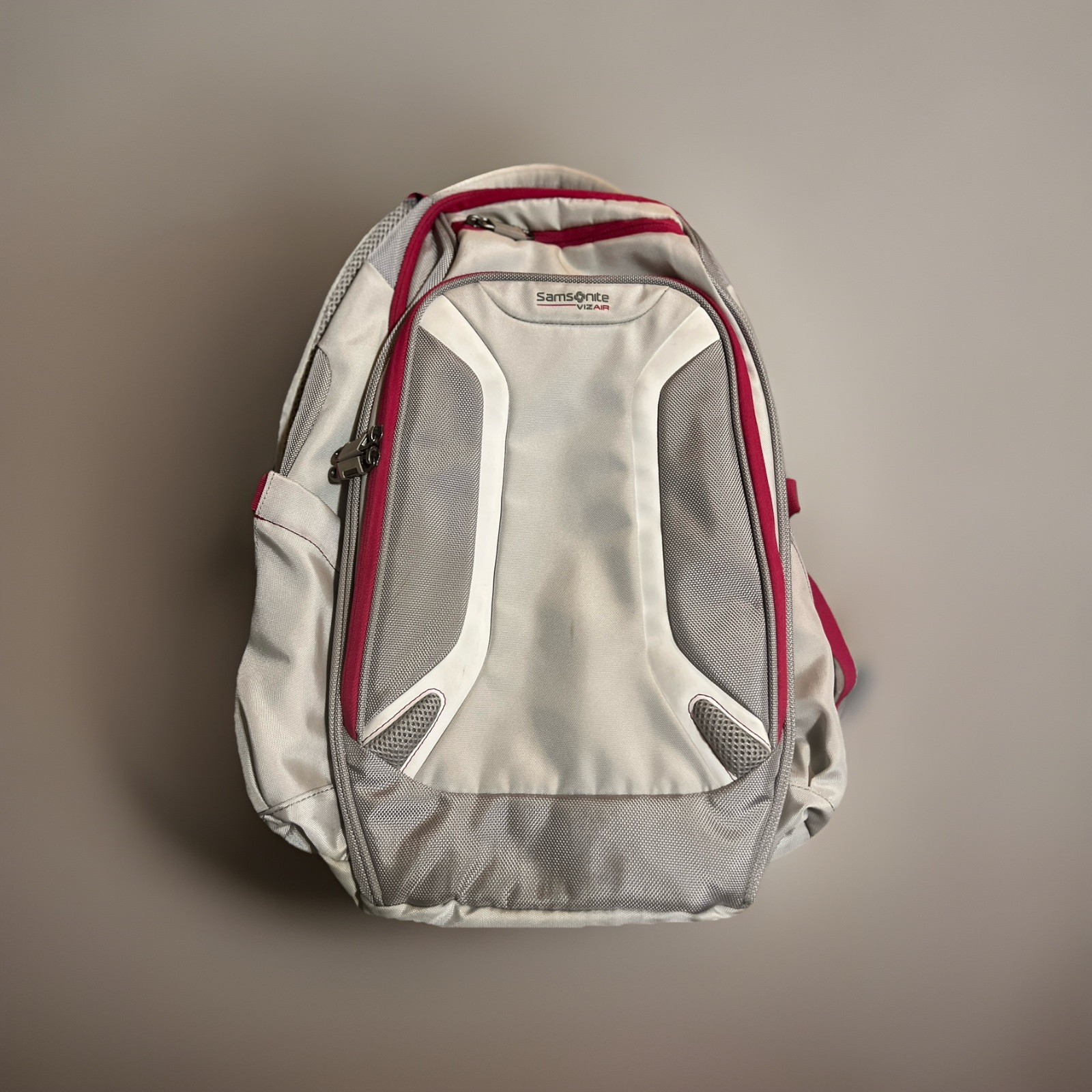 Samsonite Pink And Grey Viz Air Backpack Travel Bag 9 Compartments