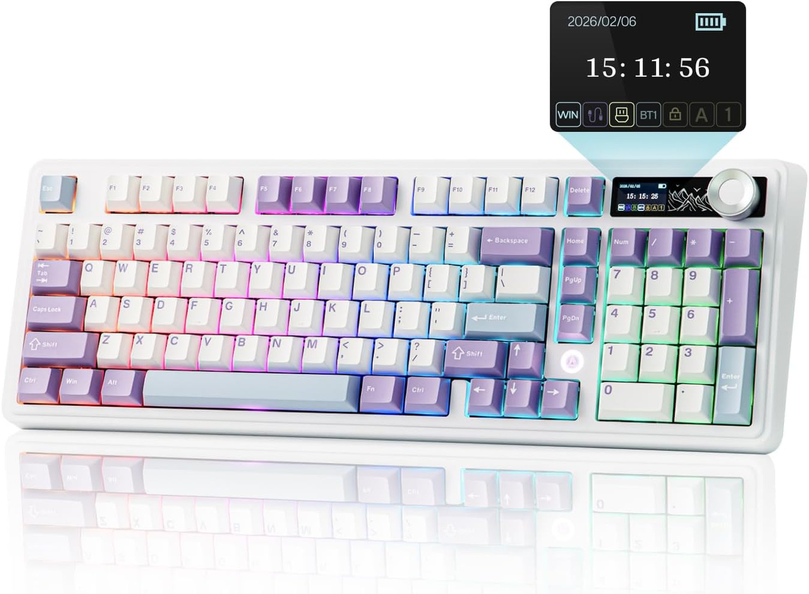 Wireless Gaming Keyboard with Display Screen, 97 Keys, RGB, BT USB-C 2.4Ghz