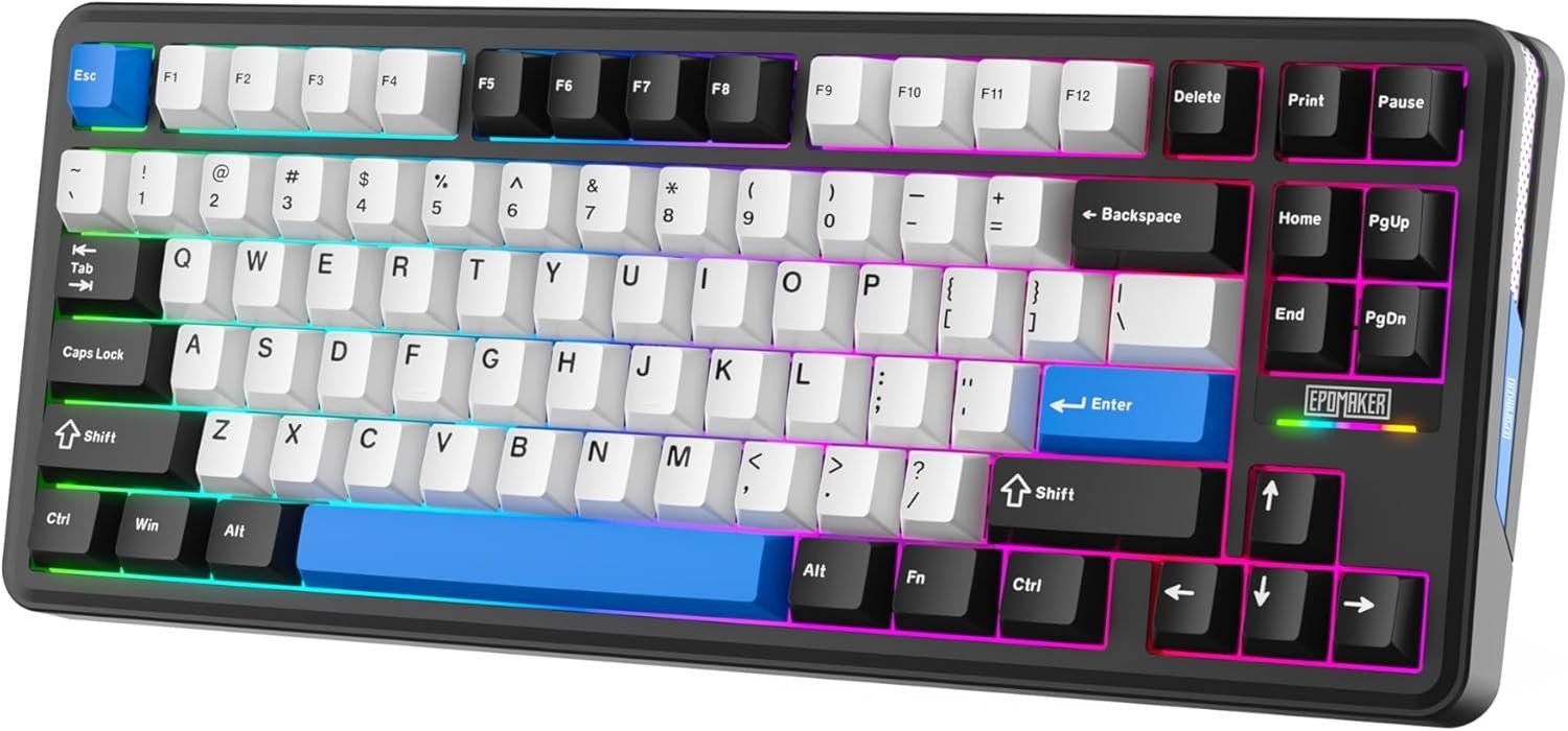 Epomaker TH85 80% Wireless Mechanical Gaming Keyboard - Black, White & Blue