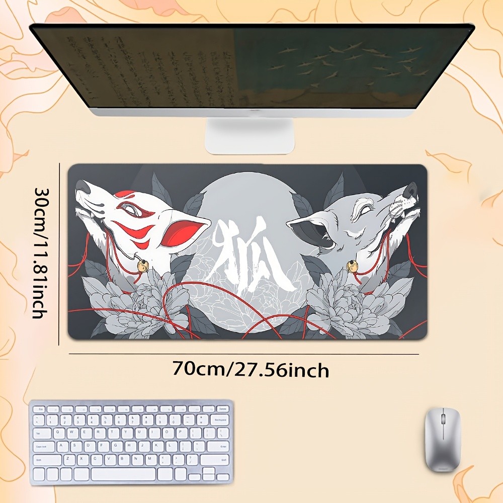 1pc High-Definition Printed Pattern Mouse Pad, Masked Fox Theme Pattern Trendy