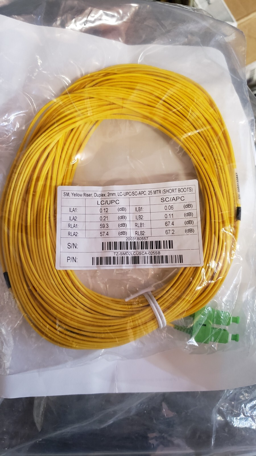 25m SC UPC to LC UPC Duplex Single Mode 9/125 Fiber Optic Optical Patch Cable