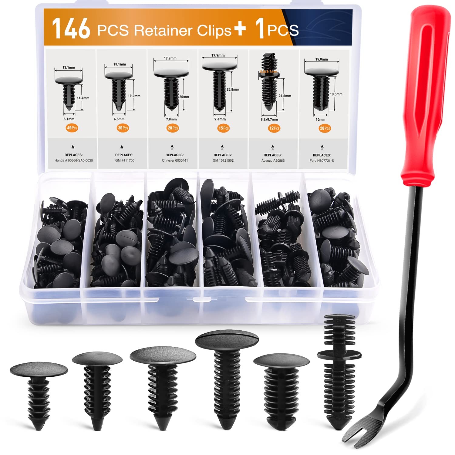 146PC Nylon Bumper Shield Retainer Clips Double End Retainers Clip Set