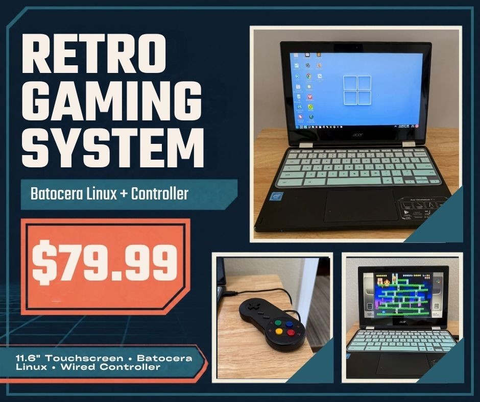 Custom Retro Gaming Laptop | Batocera Linux | Ready to Play | Controller+Charger