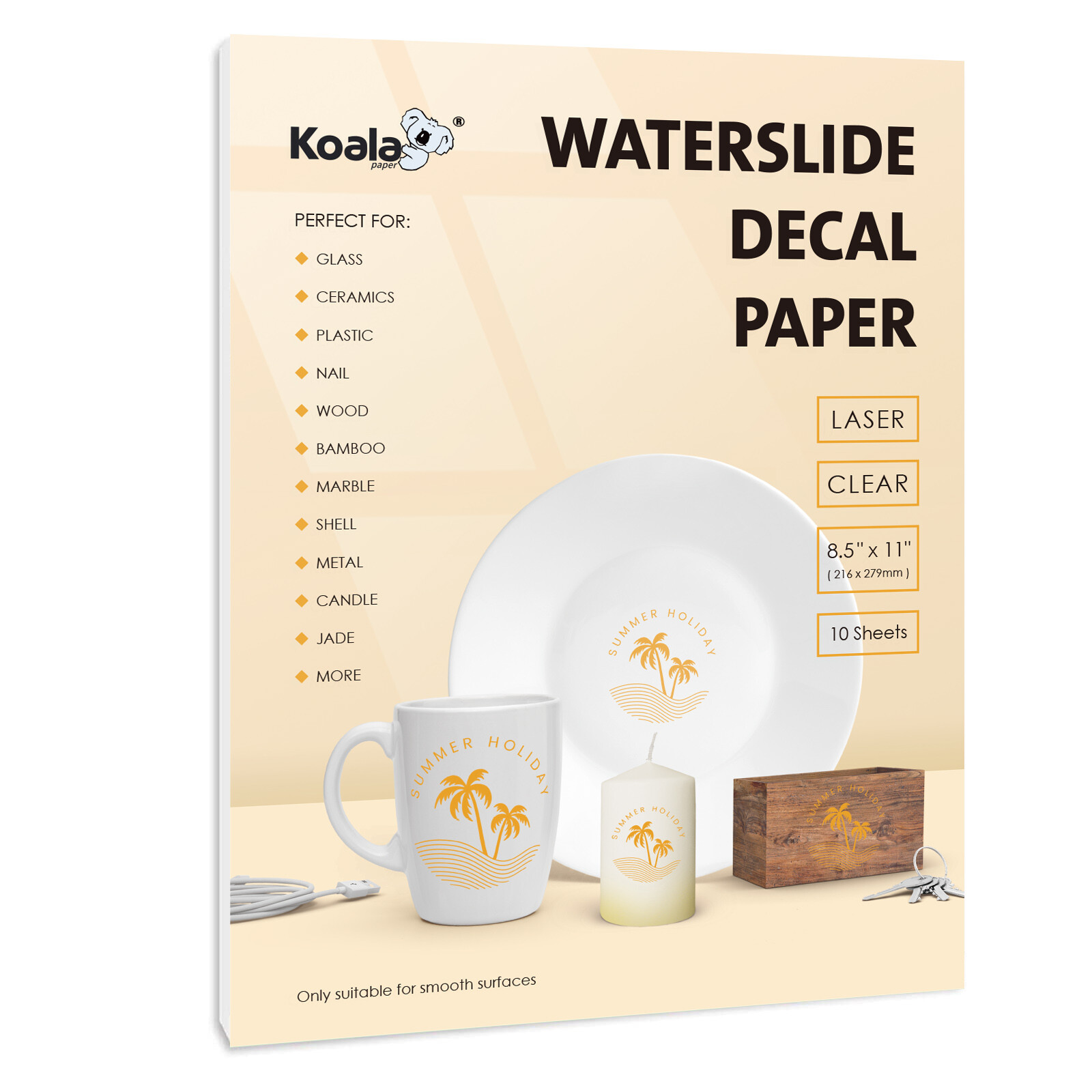 Koala LASER CLEAR Waterslide Decal Paper Premium Water Transfer 8.5x11 10 Sheets