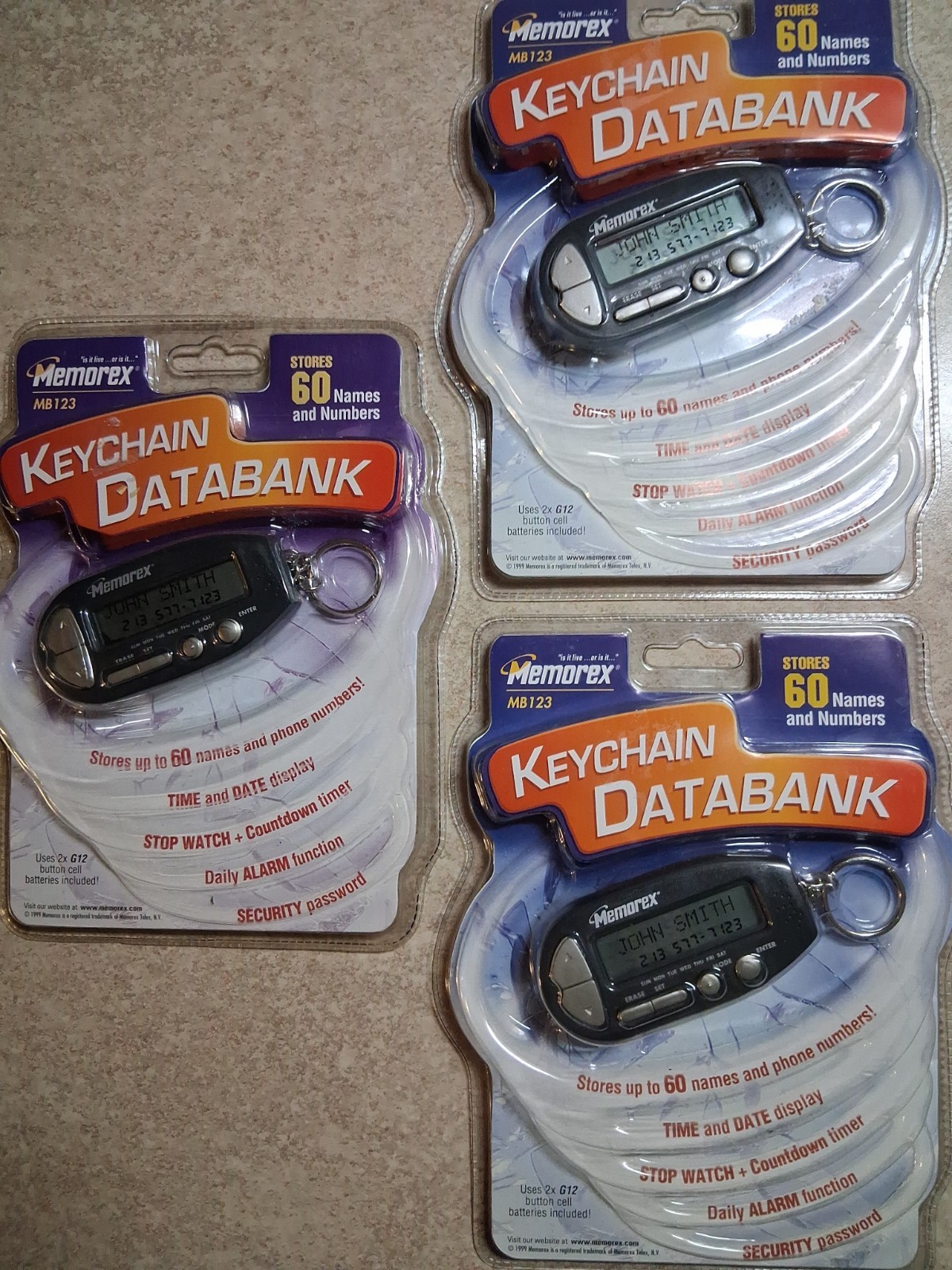 Lot Of 3 1999 Memorex MB123 Keychain Databank New Old Stock Sealed 90s Vtg Tech