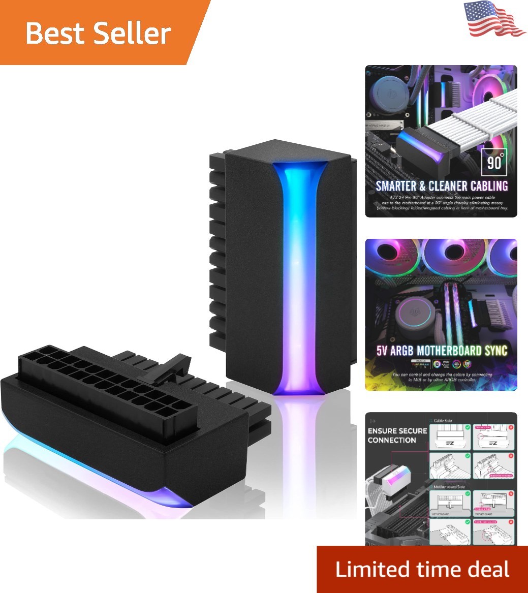 Effortless Installation: ATX 24-Pin 90° Power Connector with ARGB Illumination