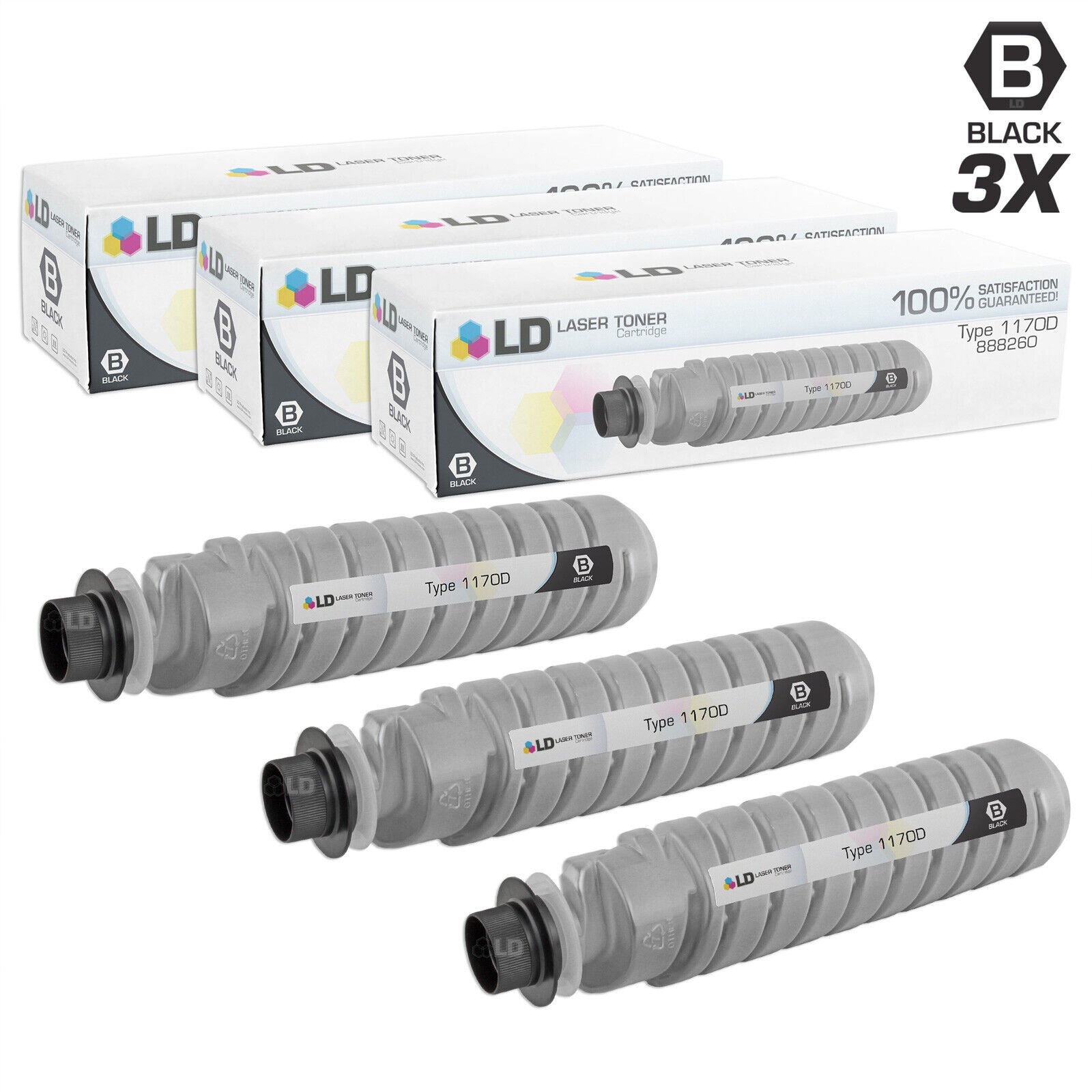 LD Compatible Ricoh 888260 / Type 1170D Set of 3 Black Laser Toner Cartridges