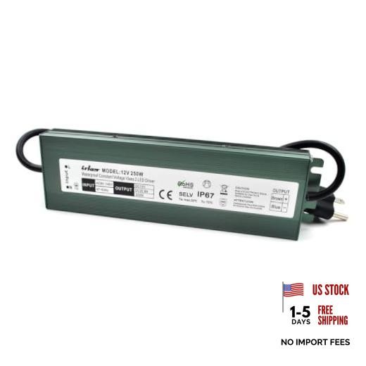 12V 250W LED Driver, Waterproof IP67 Power Supply Transformer 1 Pack 12V 250 W