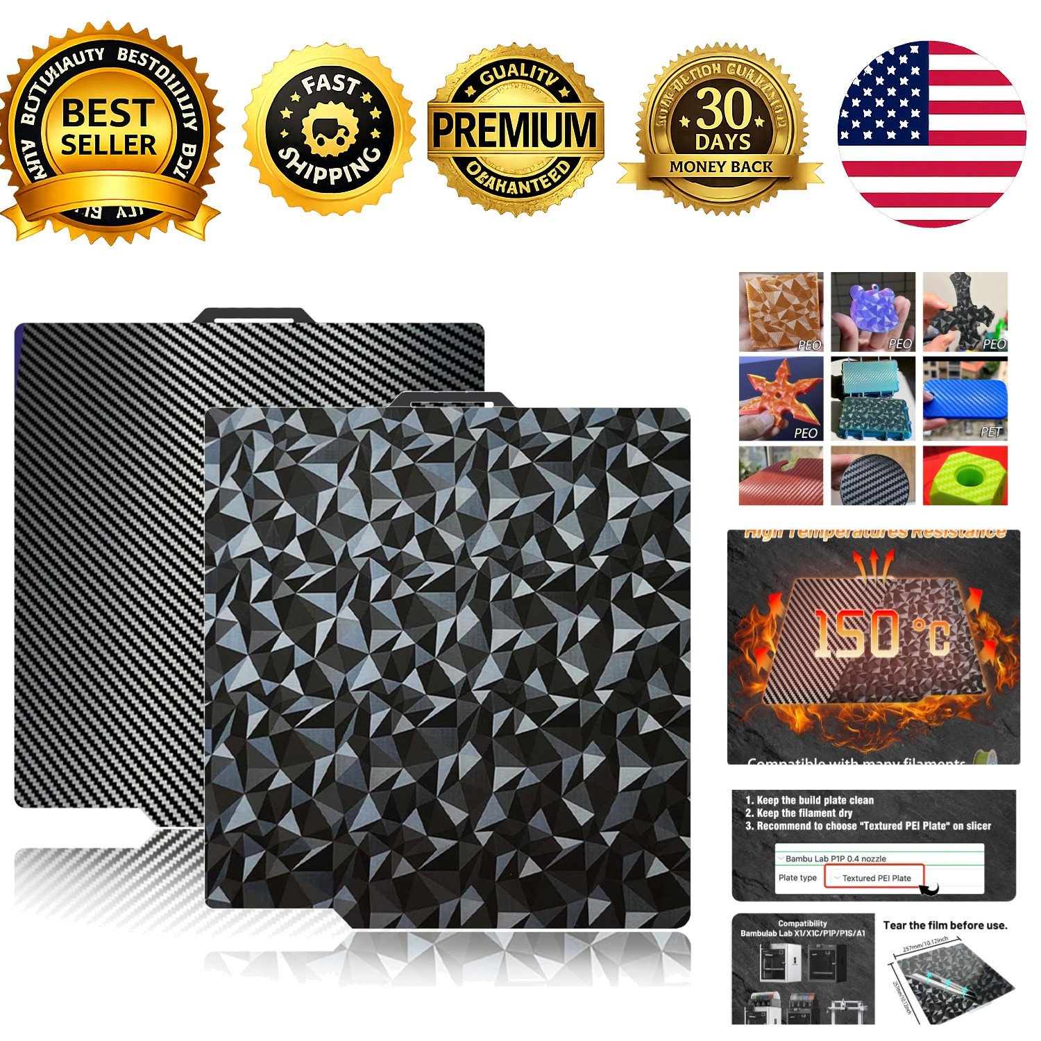 JUUPINE 3D Printer Build Plate Smooth PEO+Smooth PET 257x257mm Spring Steel S...