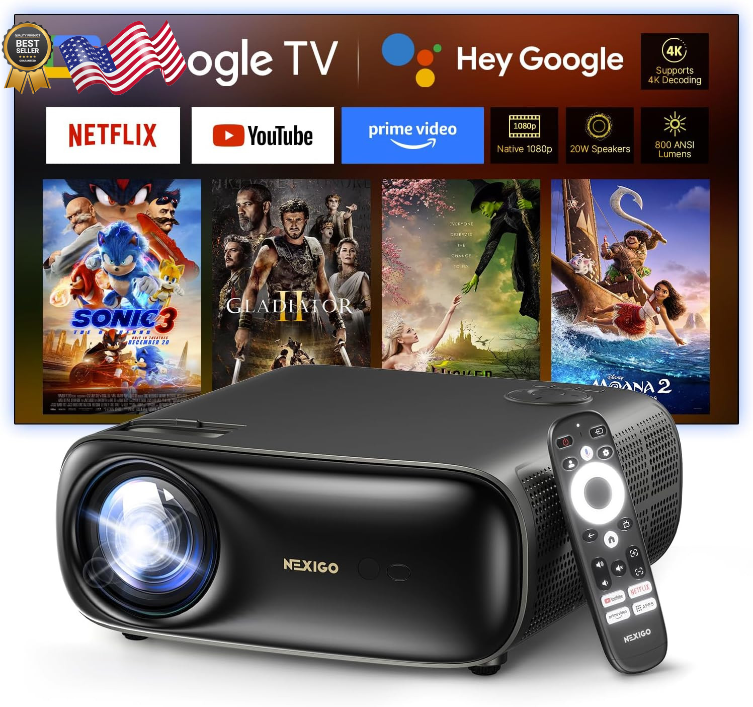 PJ40 Pro Google TV Projector Native 1080P 4K Support AI Image Enhancement 800
