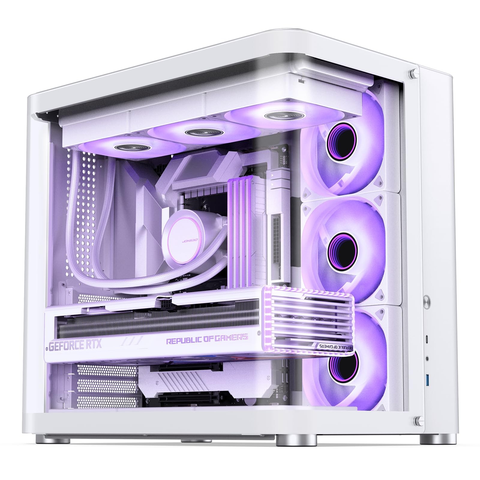 JONSBO TK-2 White ATX Mid-Tower Pc Case,Hyperboloid Glass Design, Separated C...
